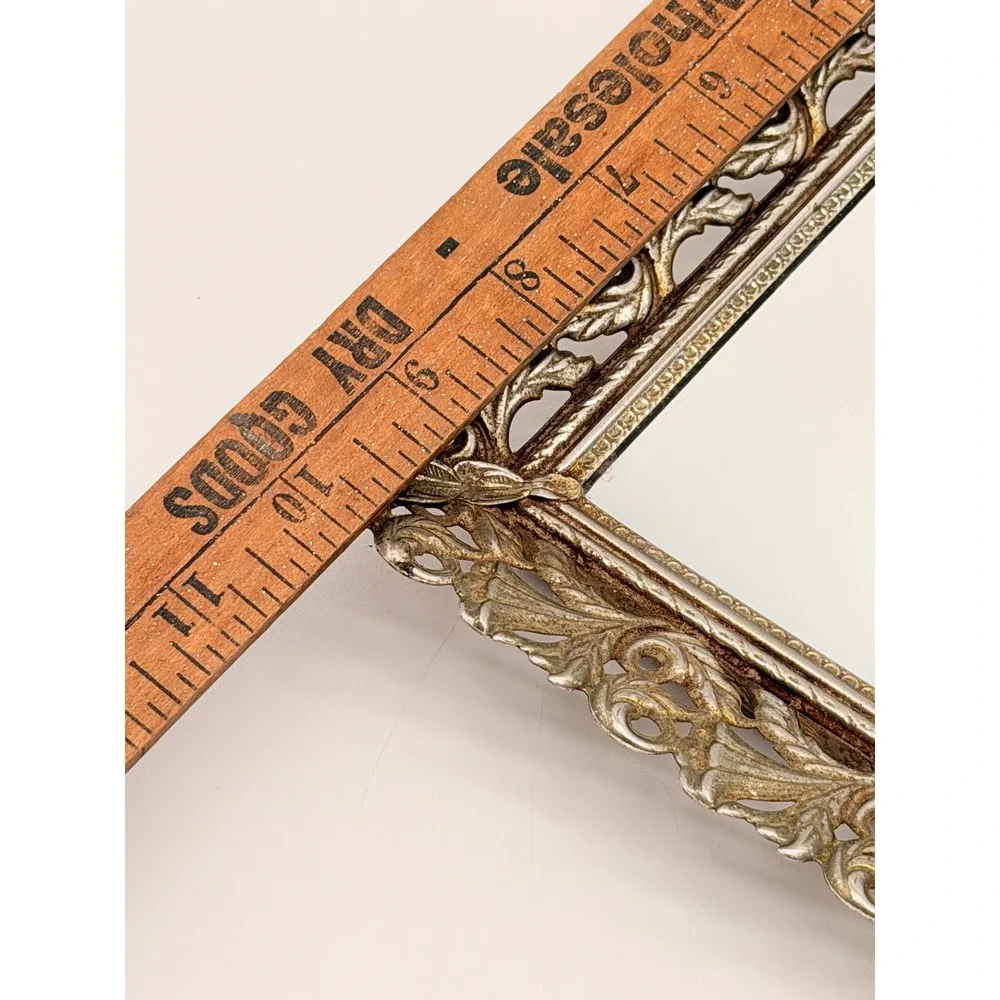 Vintage Hollywood Regency Gold Filigree Mirrored Vanity Tray Ornate Rectangular
